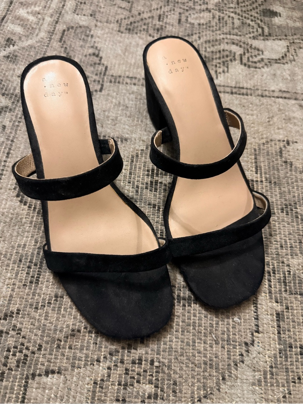 a new day Black Double-Strap Block Heel Sandals